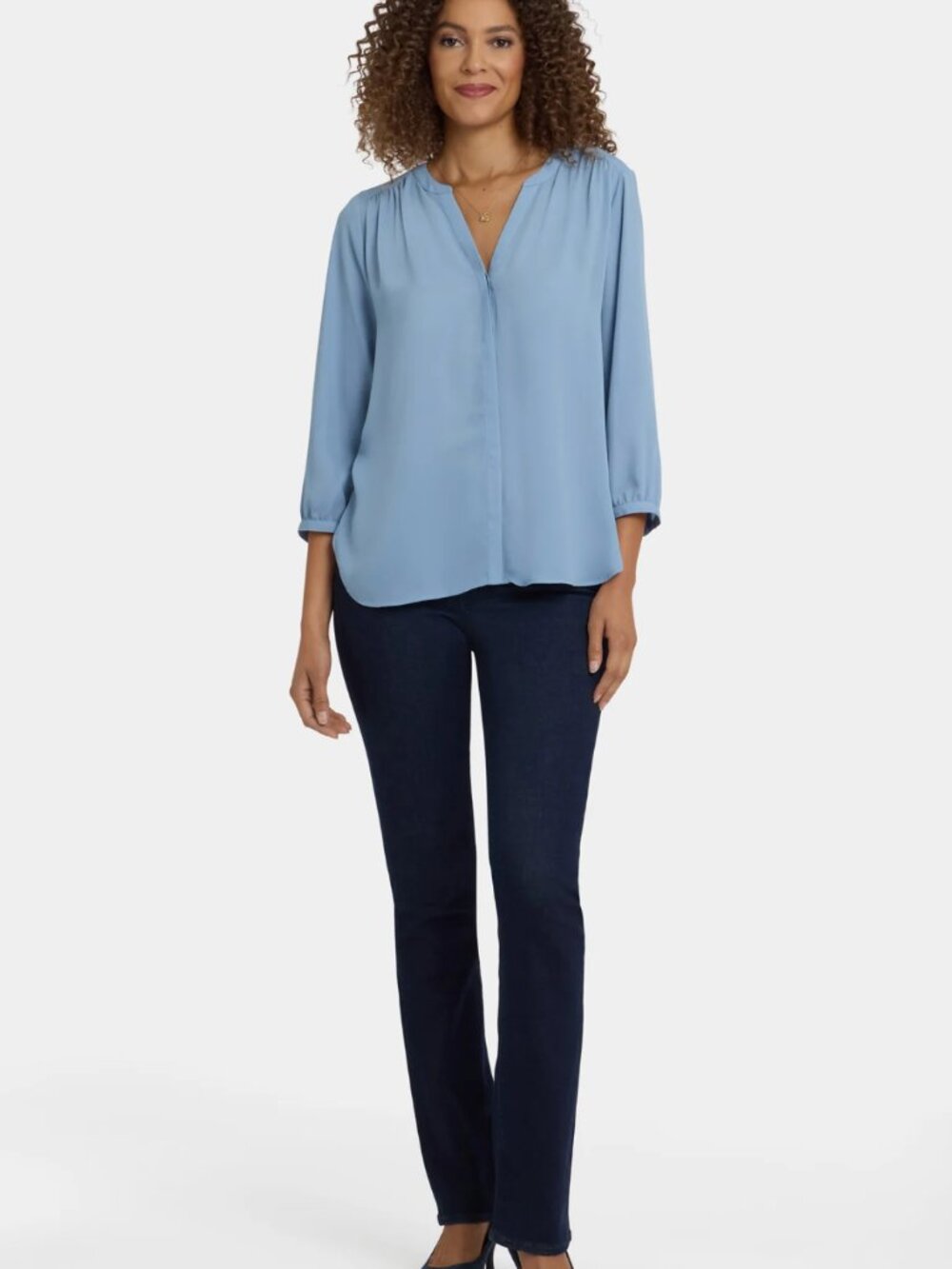 πΌ NYDJ Pintuck Blouse XS | Boho 3/4 Sleeve Pleated Top Flowy - Picture 5 of 14